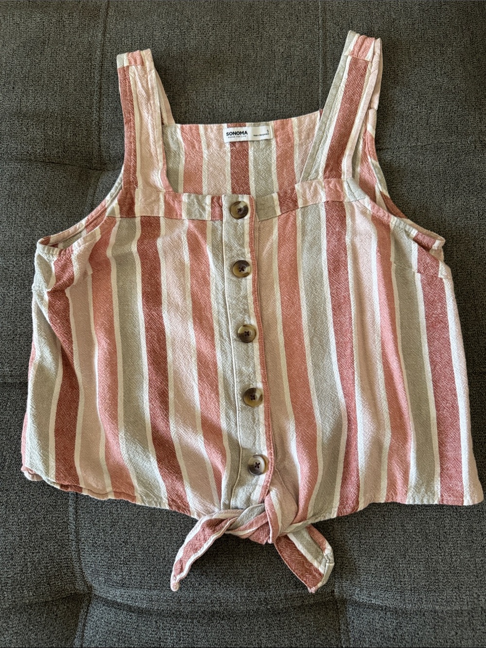 Sonoma Striped Button-Tie Linen Tank Top